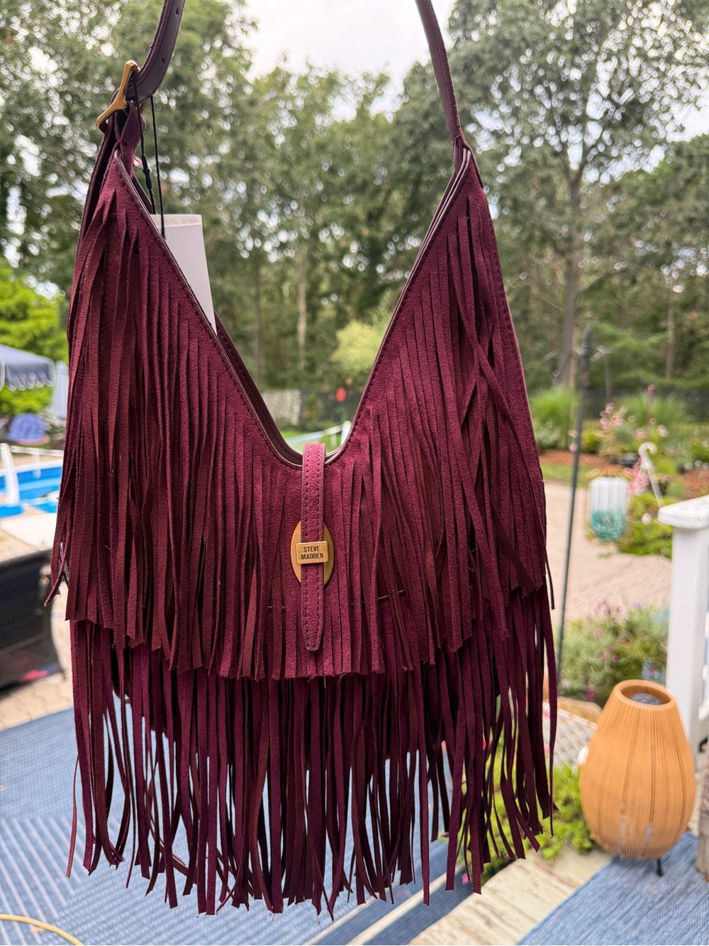 Fringed Vegan Suede Shoulder Bag in Deep Burgundy - Steve Madden NWT
